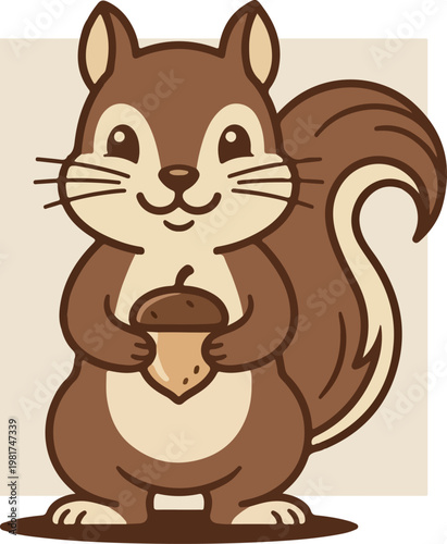 Brown cartoon squirrel holding acorn.