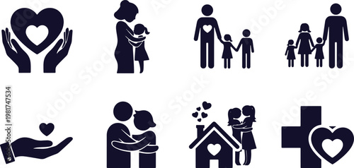 Illustrations depicting various themes of family and love support