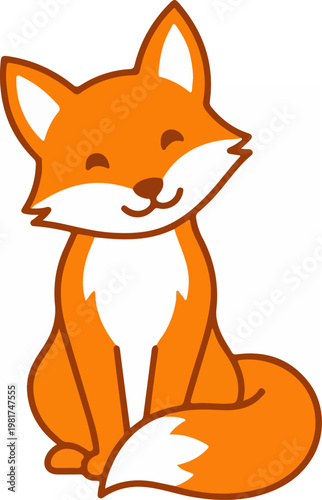 Cartoon Fox Sitting Smiling Animal.