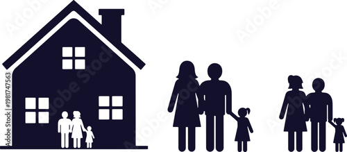 Illustration of families standing outside a house together in unity