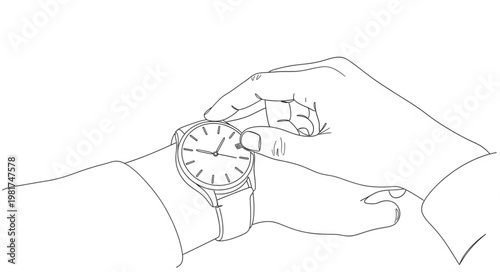 Close up sketch of a person wearing a wristwatch on their arm.