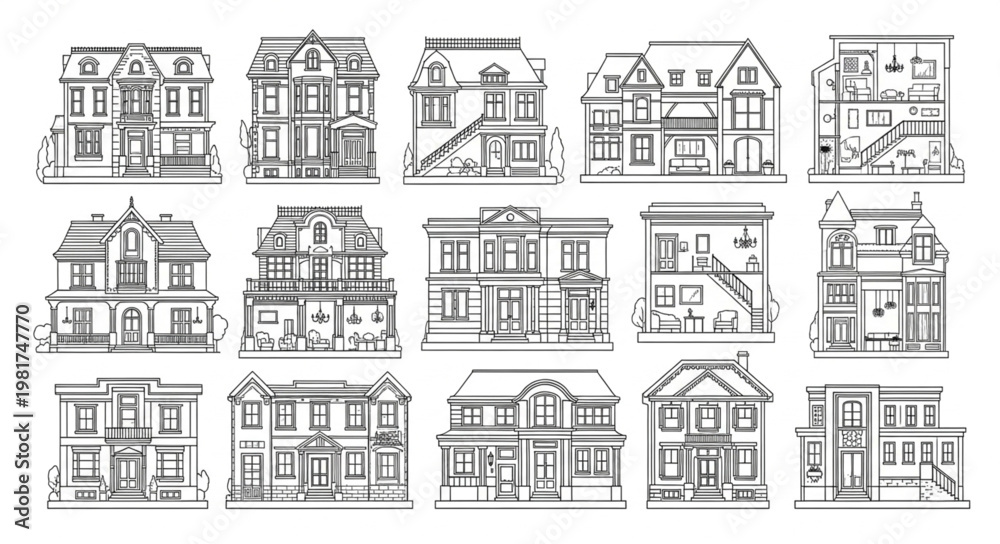 Naklejka premium Collection of Architectural House Building Illustrations.