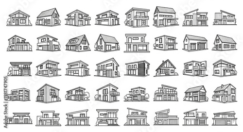 Collection of Architectural Sketches of Houses and Buildings.