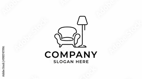 Minimalist logo featuring an armchair and a lamp, symbolizing comfort and home aesthetics, ideal for furniture brands or interior design companies focused on cozy living.