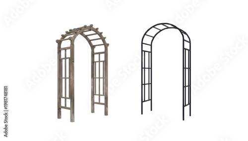 Wooden and Metal Garden Arbors with Arched Tops