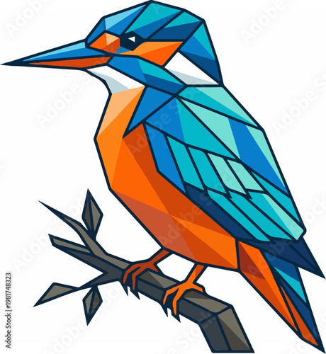 Colorful Kingfisher Bird Perched on Branch.