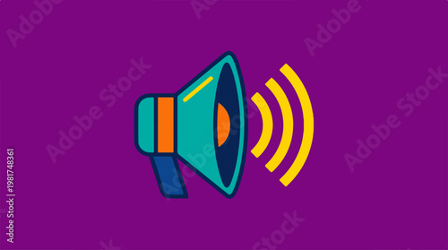 Colorful Megaphone with Sound Waves Emitting.