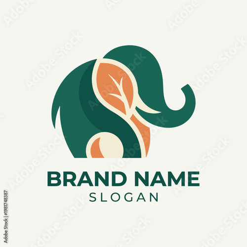 This stylish logo integrates an elephant silhouette with nature elements, conveying themes of wisdom, sustainability, and connection to the environment through its artistic design.