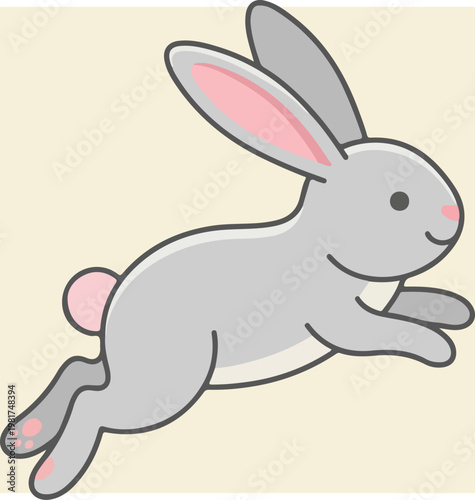 Cute Cartoon Grey Rabbit Running Fast.
