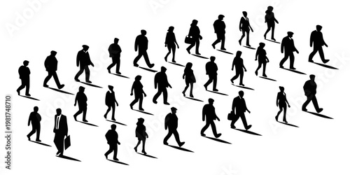 Silhouettes of people walking in a crowd