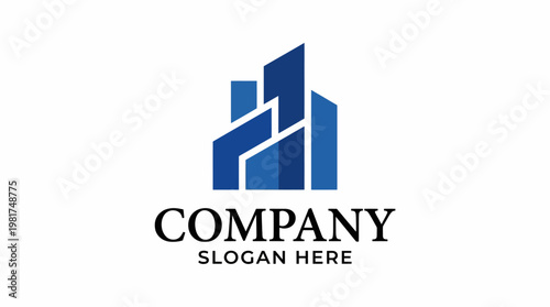 This sleek logo showcases abstract tall buildings, symbolizing urban growth, modern architecture, and business ventures in cosmopolitan environments, ideal for a real estate firm.