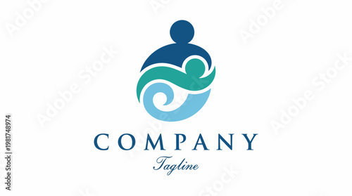 This logo beautifully represents family care, combining a parent and child silhouette with swirling waves to symbolize love, nurturing, and wellness in a modern style.