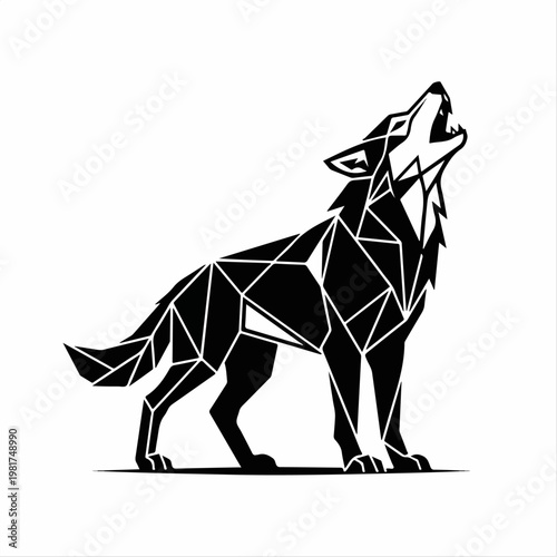 Geometric Wolf Howling at Night Sky.
