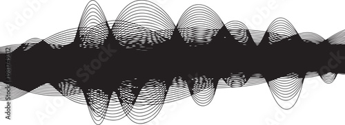 Sound wave, audio waveform, black and white vector graphics, abstract pattern, music element
