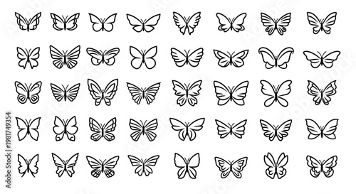Collection of various butterfly illustrations.