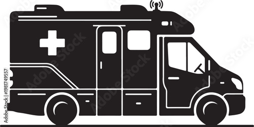 Black ambulance vector, emergency medical vehicle, paramedic transport, healthcare icon