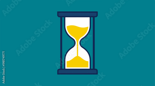 Hourglass with yellow sand flowing down.