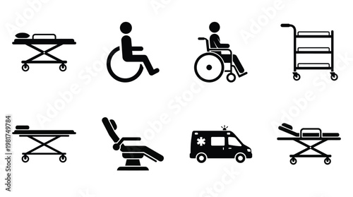 Healthcare and medical equipment pictograms a collection of essential symbols for hospital and emergency services