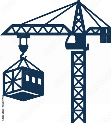 Large Construction Crane with Hook Block.