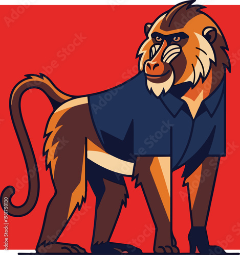 Monkey Wearing Blue Shirt Standing.