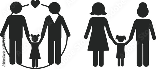 Illustration of two different family structures holding hands with children