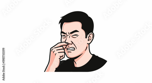 Man pinching nose, eyes squeezed shut, disgusted by bad smell