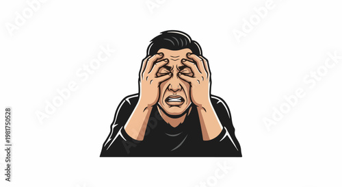 Man with hands on face, showing distress and pain