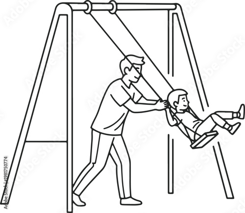 Adult assisting a child on a swing at a playground