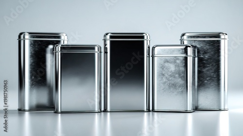 Minimalist Gleaming Metal Container Arrangement Still Life Product Shot