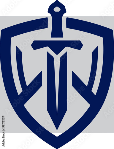 Shield with sword logo emblem icon.