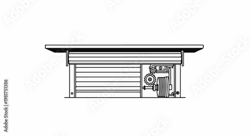 Mechanical drawing of a rolling shutter mechanism with gears