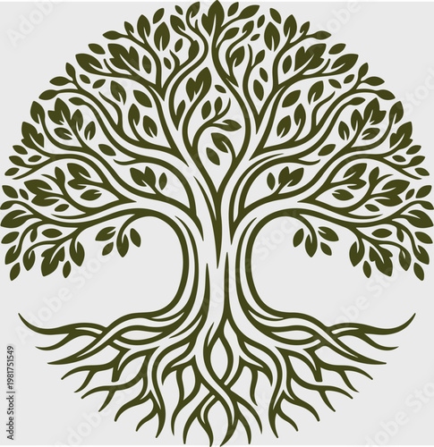 Tree with roots and leaves.