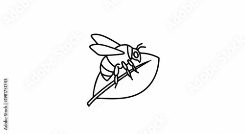 Line art of a bee resting on a leaf