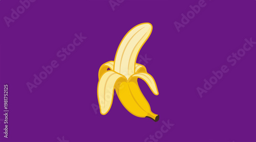 Yellow banana fruit peeled partially.