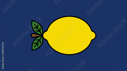 Yellow Lemon Fruit With Green Leaves.