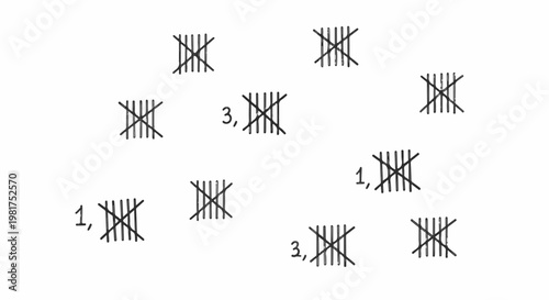Hand-drawn tally marks and numbers, representing counts