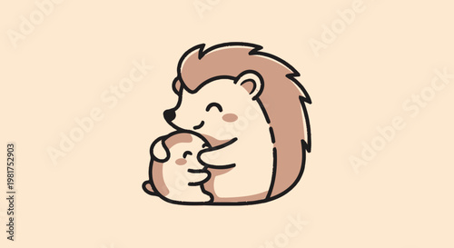 Adorable cartoon hedgehog hugging a smaller hedgehog with love and care.