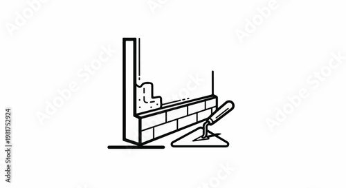 Illustration of bricklaying construction process