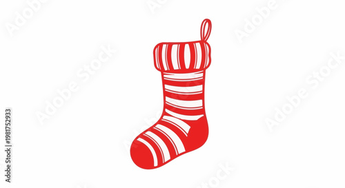 Hand-drawn red and white striped Christmas stocking with a hanging loop