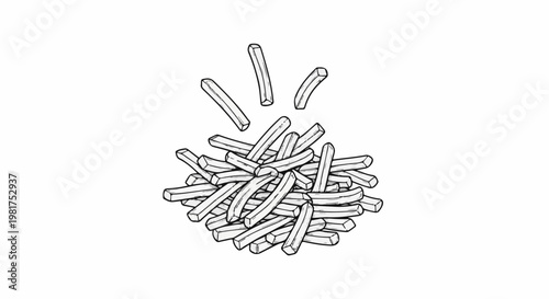Hand-drawn pile of French fries with a few falling