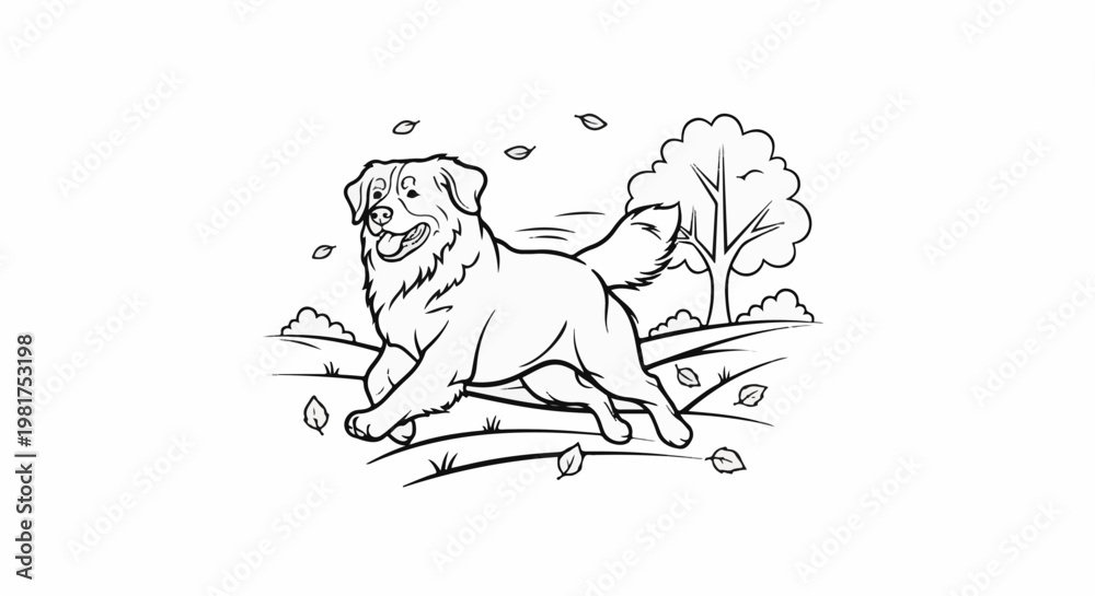 Obraz premium Happy dog running through autumn leaves with a tree in background