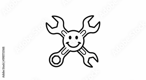 Happy face formed by crossed wrenches