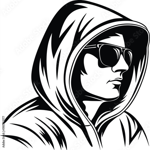 Minimalist Human Profile Silhouette Graphic Illustration in Black and White Contemporary Style
