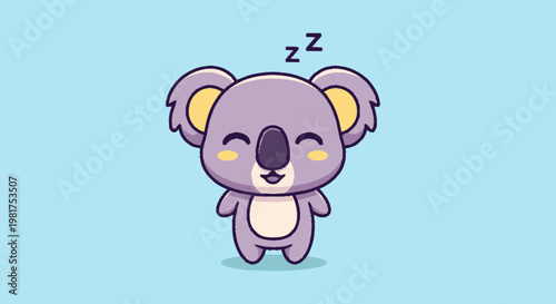 Adorable cartoon koala bear sleeping peacefully with closed eyes on blue background.