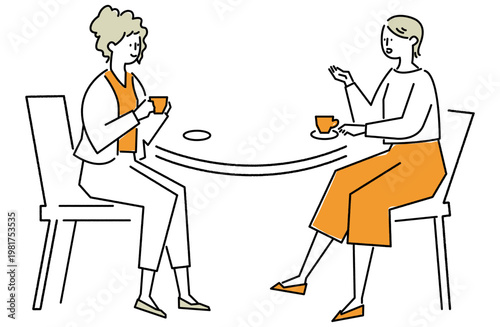 地域コミュニティや友人との絆を深める、ソーシャルなひと時の線画イラスト