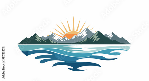 Majestic mountains rise over a serene lake reflecting a vibrant sunrise