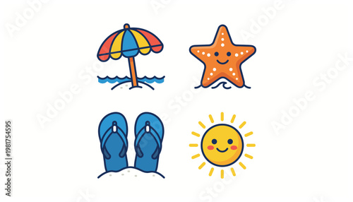 Beach vacation summer icons and symbols.