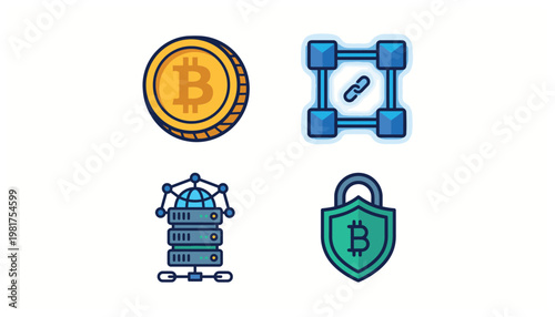 Cryptocurrency and security icons.