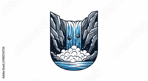 Majestic waterfall cascades down rocky cliffs into a foamy pool below