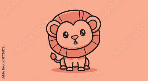 Adorable Cartoon Lion with a Surprised Expression on Peach Background.